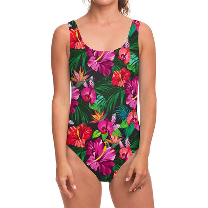 Hawaiian Floral Flowers Pattern Print One Piece Swimsuit