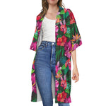 Hawaiian Floral Flowers Pattern Print Open Front Beach Cover Up
