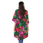 Hawaiian Floral Flowers Pattern Print Open Front Beach Cover Up