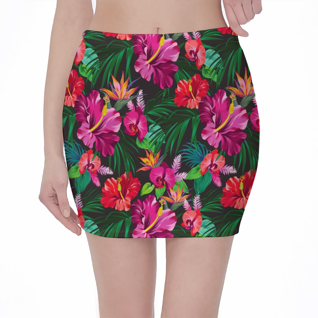 Hawaiian Floral Flowers Pattern Print Pencil Mini Skirt