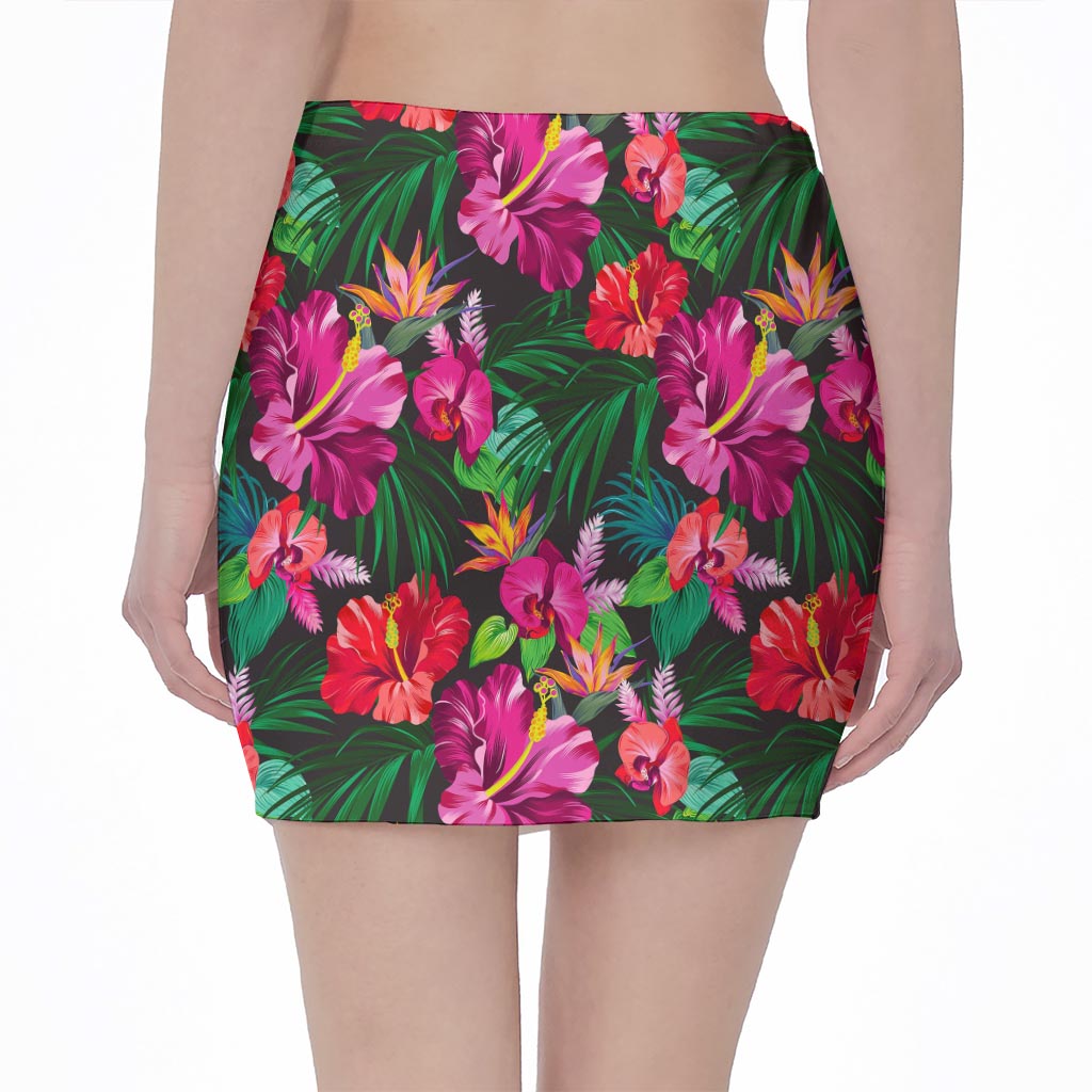 Hawaiian Floral Flowers Pattern Print Pencil Mini Skirt