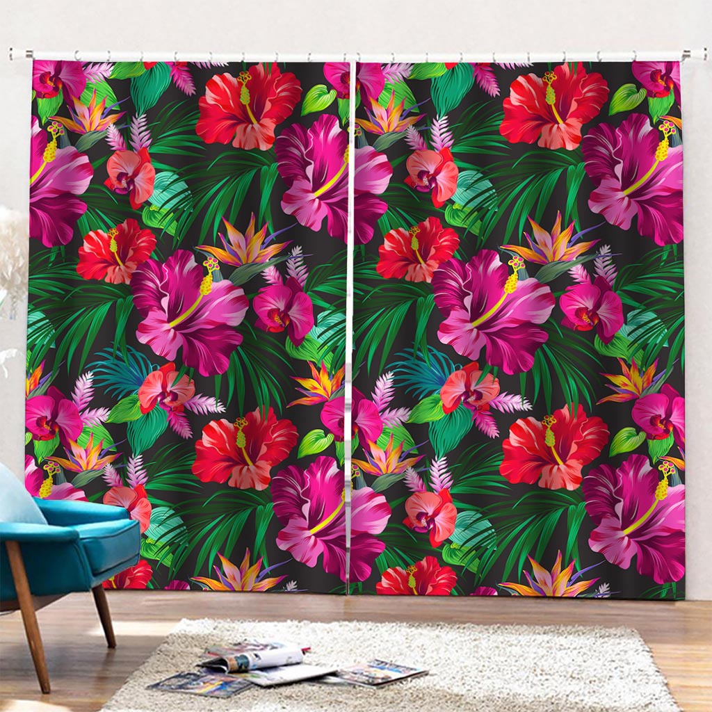 Hawaiian Floral Flowers Pattern Print Pencil Pleat Curtains