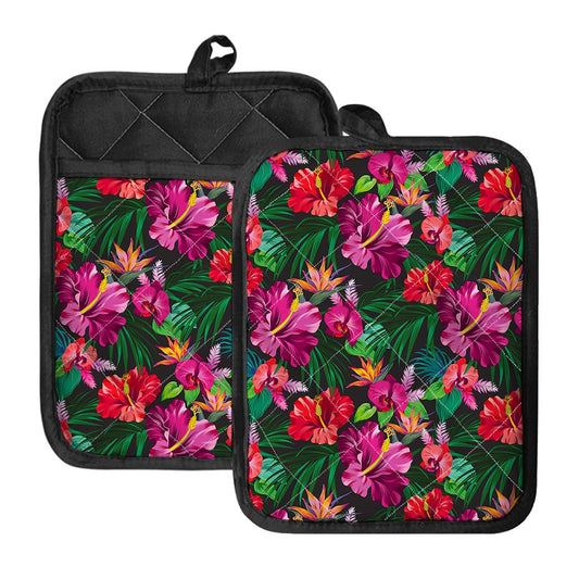 Hawaiian Floral Flowers Pattern Print Pot Holders With Pocket