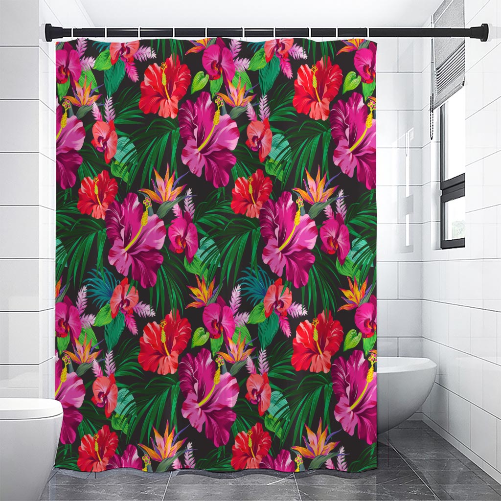 Hawaiian Floral Flowers Pattern Print Premium Shower Curtain