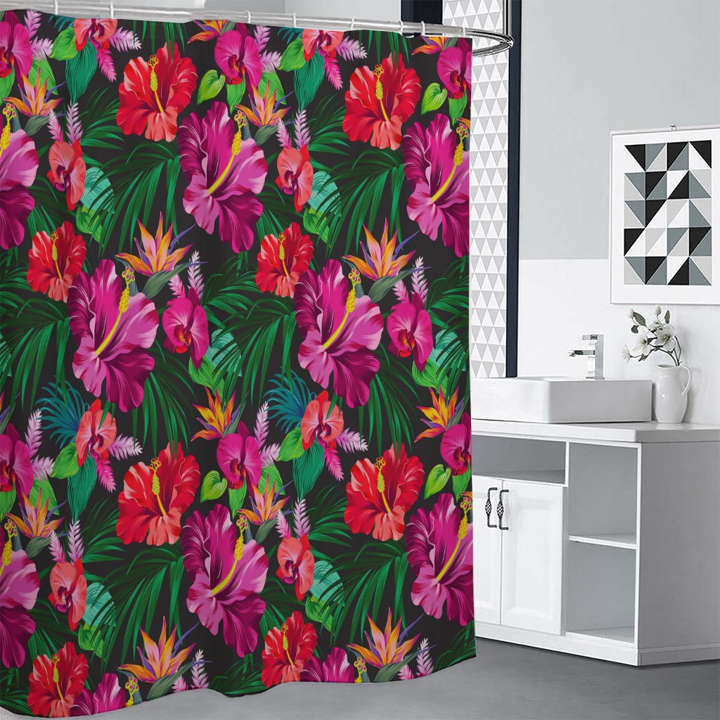 Hawaiian Floral Flowers Pattern Print Premium Shower Curtain