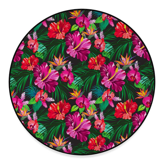 Hawaiian Floral Flowers Pattern Print Round Floor Mat