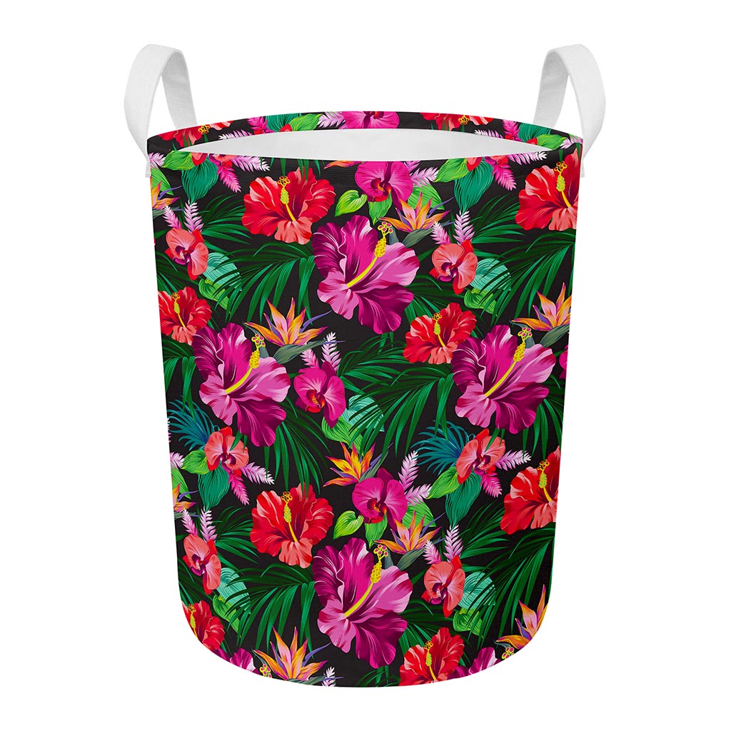 Hawaiian Floral Flowers Pattern Print Round Laundry Basket