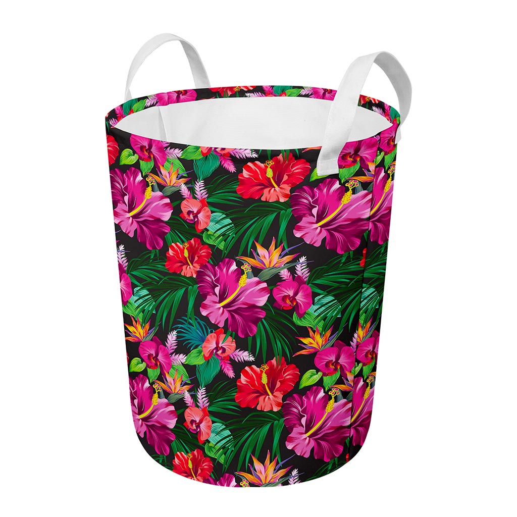 Hawaiian Floral Flowers Pattern Print Round Laundry Basket