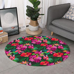 Hawaiian Floral Flowers Pattern Print Round Rug