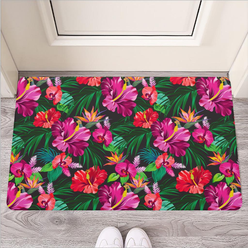 Hawaiian Floral Flowers Pattern Print Rubber Doormat