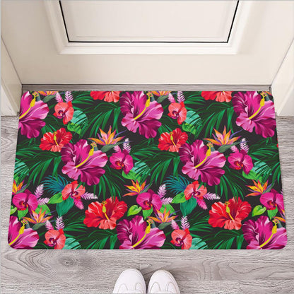 Hawaiian Floral Flowers Pattern Print Rubber Doormat