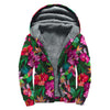 Hawaiian Floral Flowers Pattern Print Sherpa Lined Zip Up Hoodie