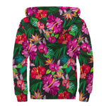 Hawaiian Floral Flowers Pattern Print Sherpa Lined Zip Up Hoodie