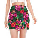 Hawaiian Floral Flowers Pattern Print Side Slit Mini Skirt