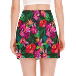 Hawaiian Floral Flowers Pattern Print Side Slit Mini Skirt