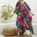 Hawaiian Floral Flowers Pattern Print Silk V-Neck Kaftan Dress
