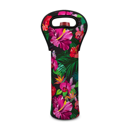 Hawaiian Floral Flowers Pattern Print Single Neoprene Wine Tote