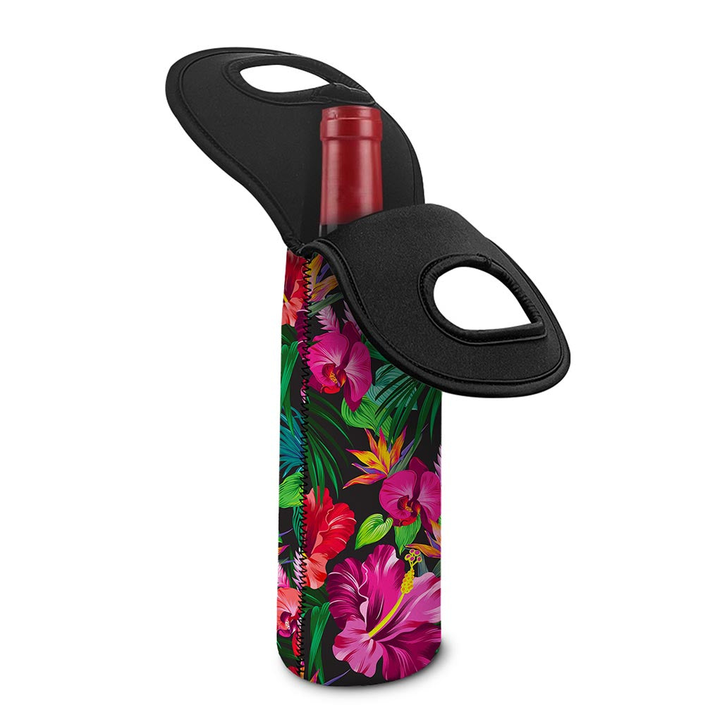 Hawaiian Floral Flowers Pattern Print Single Neoprene Wine Tote
