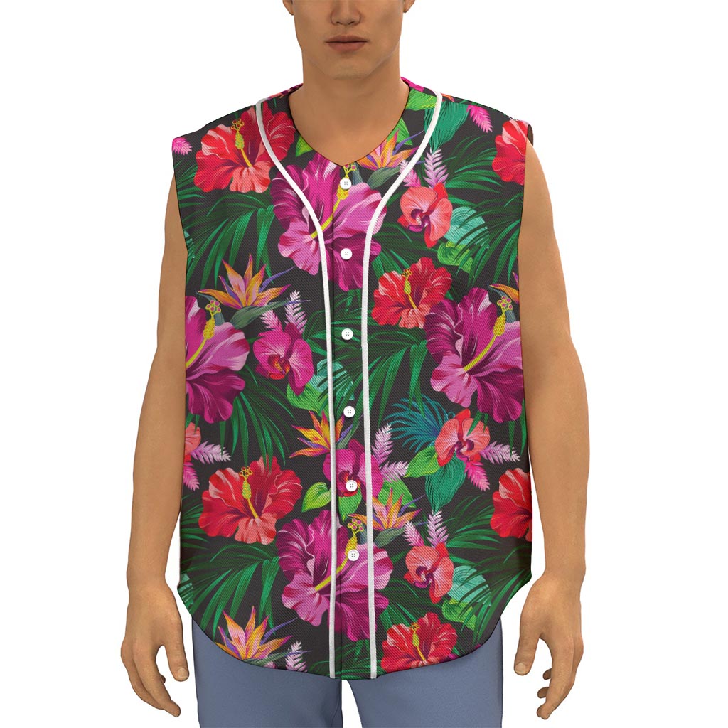 Hawaiian Floral Flowers Pattern Print Sleeveless Baseball Jersey