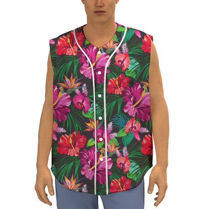 Hawaiian Floral Flowers Pattern Print Sleeveless Baseball Jersey