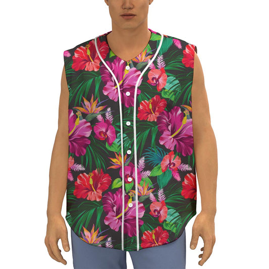 Hawaiian Floral Flowers Pattern Print Sleeveless Baseball Jersey