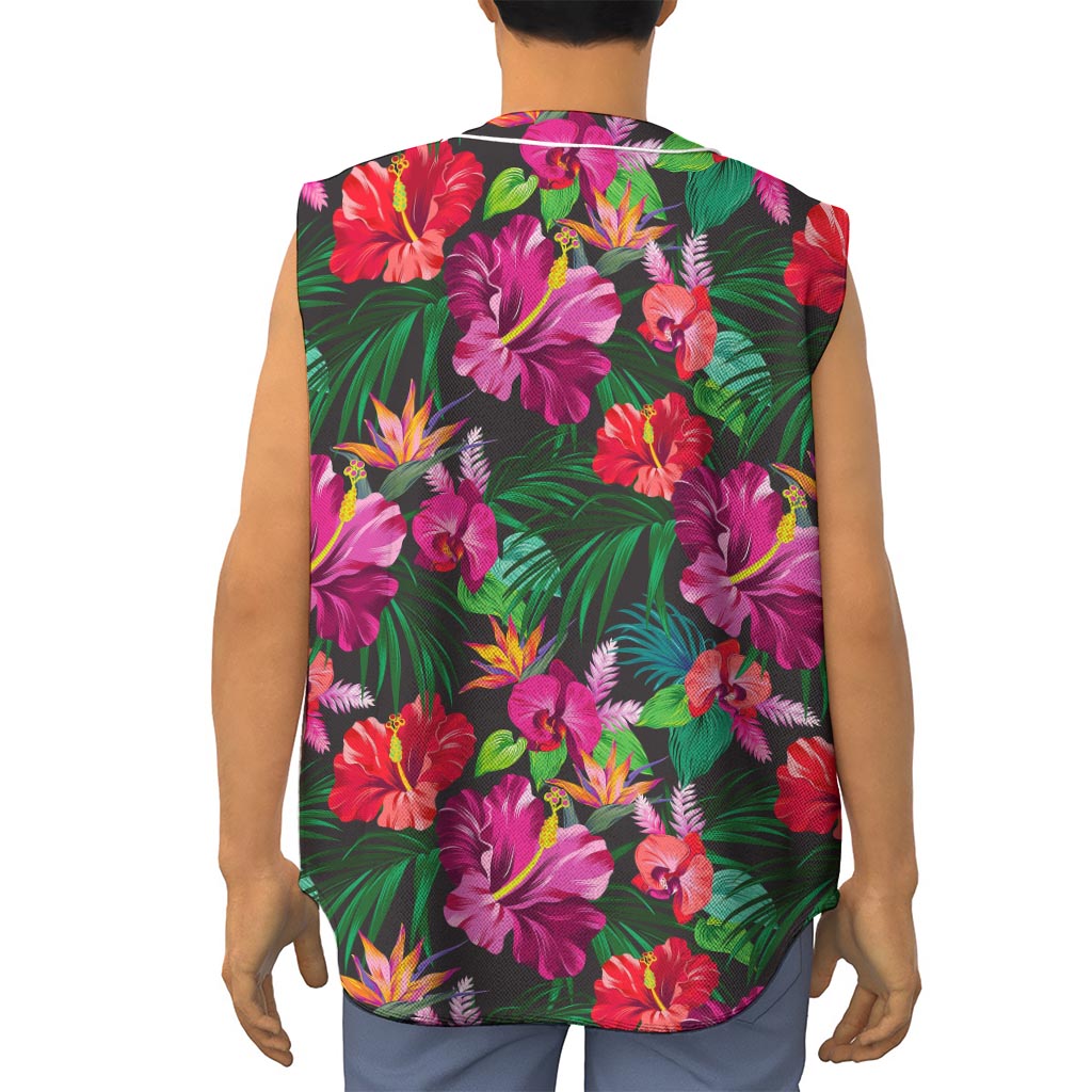 Hawaiian Floral Flowers Pattern Print Sleeveless Baseball Jersey