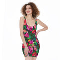 Hawaiian Floral Flowers Pattern Print Sleeveless Bodycon Dress