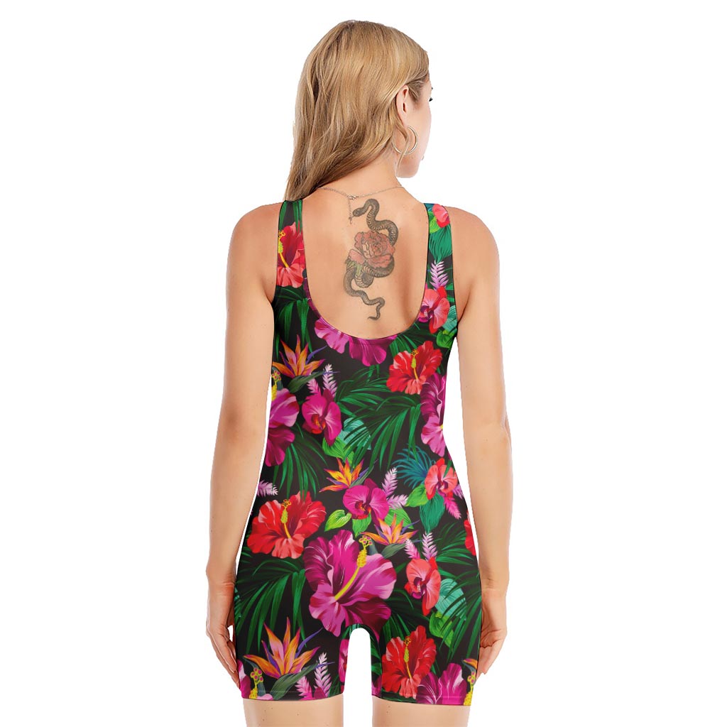 Hawaiian Floral Flowers Pattern Print Sleeveless One Piece Swimsuit