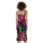 Hawaiian Floral Flowers Pattern Print Slim Fit Midi Cami Dress