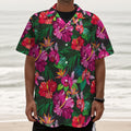 Hawaiian Floral Flowers Pattern Print Textured Short Sleeve Shirt