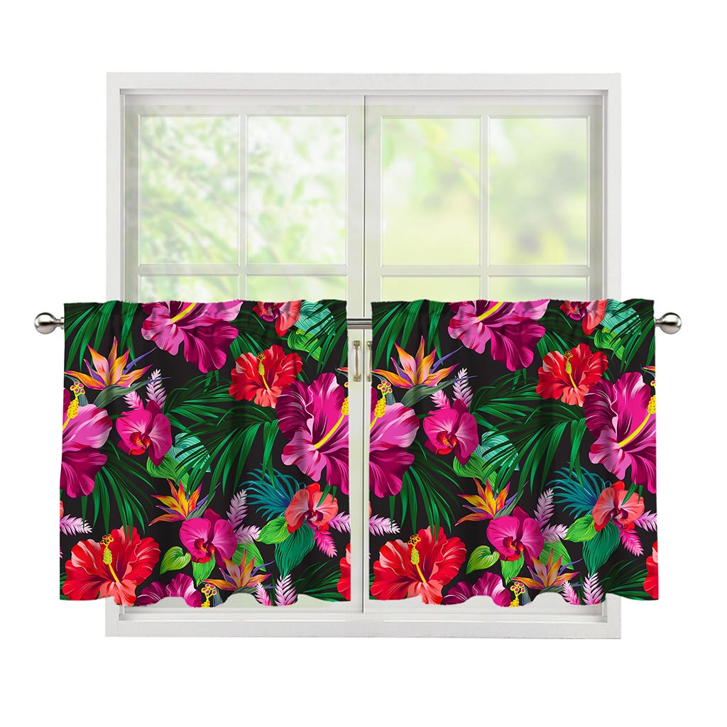 Hawaiian Floral Flowers Pattern Print Tier Curtains