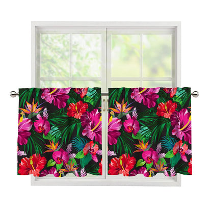 Hawaiian Floral Flowers Pattern Print Tier Curtains