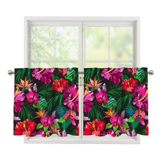 Hawaiian Floral Flowers Pattern Print Tier Curtains