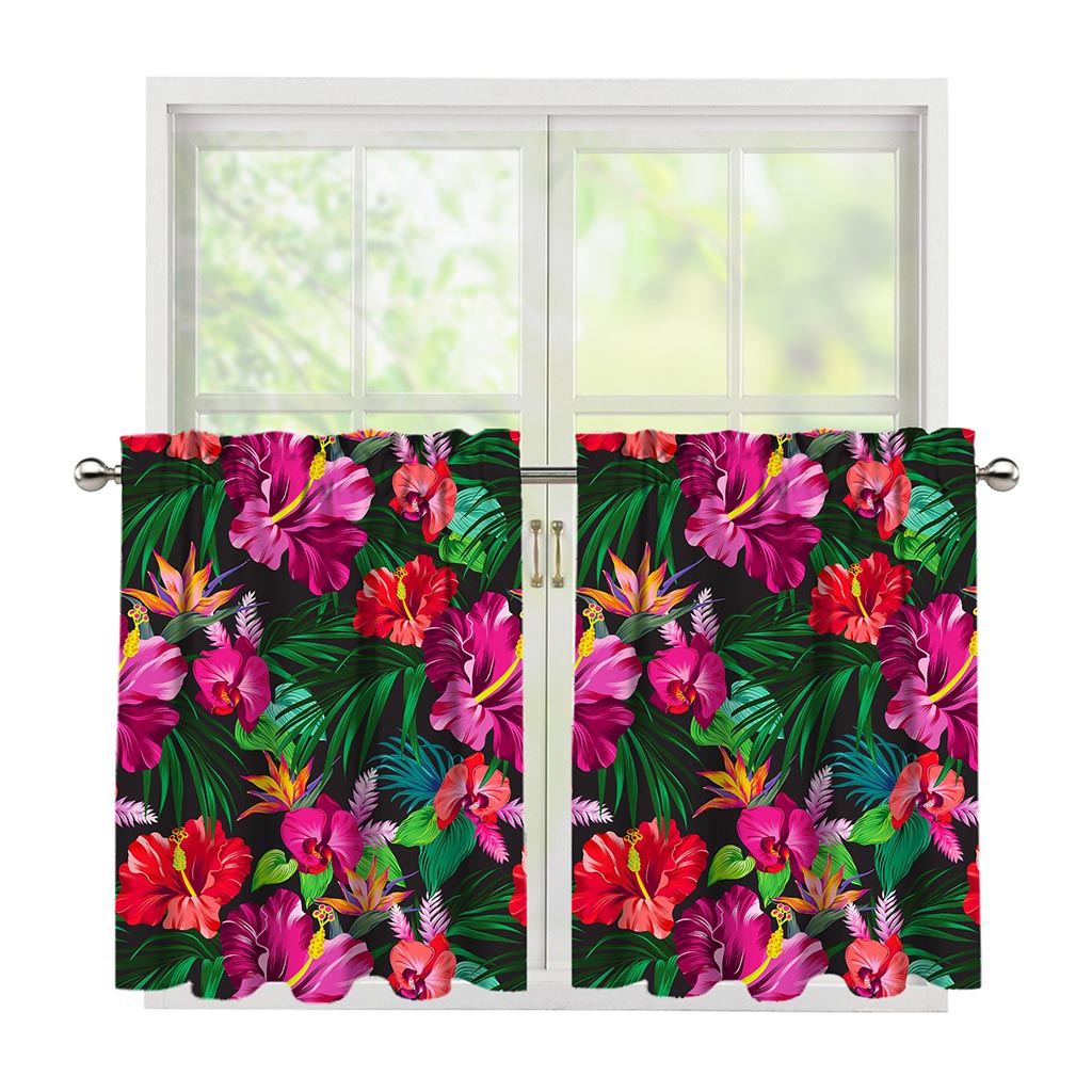 Hawaiian Floral Flowers Pattern Print Tier Curtains