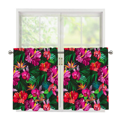 Hawaiian Floral Flowers Pattern Print Tier Curtains