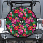 Hawaiian Floral Flowers Pattern Print Tire Cover With Camera Hole