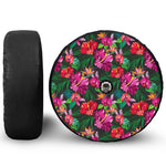 Hawaiian Floral Flowers Pattern Print Tire Cover With Camera Hole