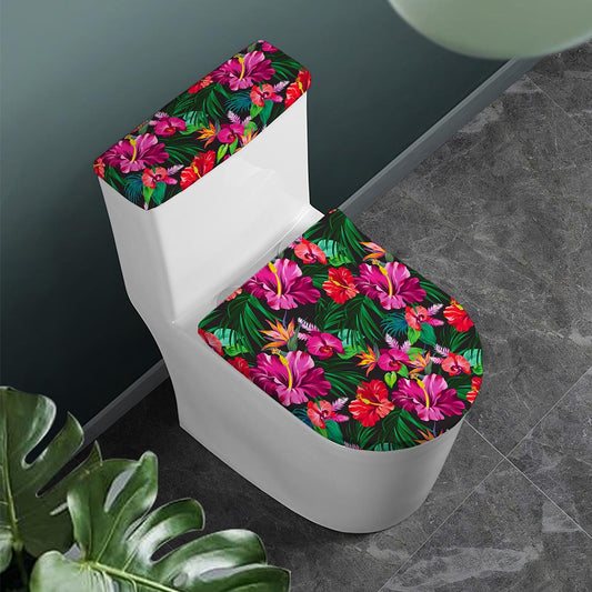 Hawaiian Floral Flowers Pattern Print Toilet Lid And Tank Cover Set