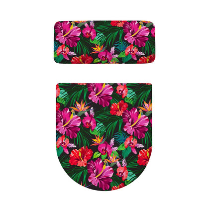 Hawaiian Floral Flowers Pattern Print Toilet Lid And Tank Cover Set
