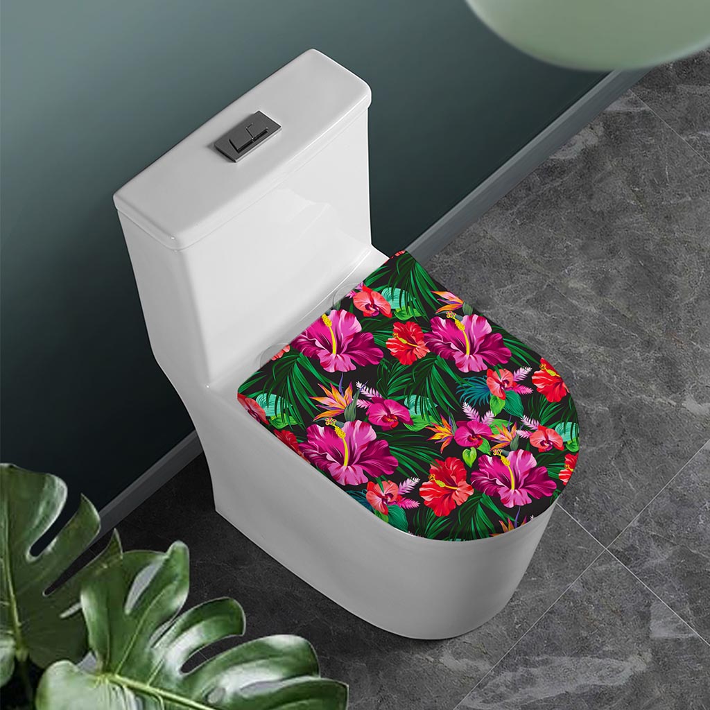 Hawaiian Floral Flowers Pattern Print Toilet Lid Cover