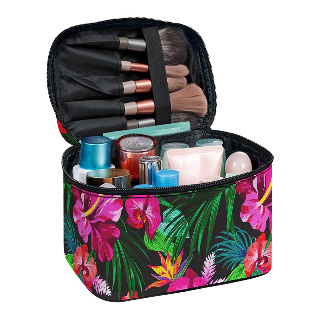 Hawaiian Floral Flowers Pattern Print Travel Makeup Bag