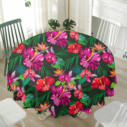 Hawaiian Floral Flowers Pattern Print Waterproof Round Tablecloth