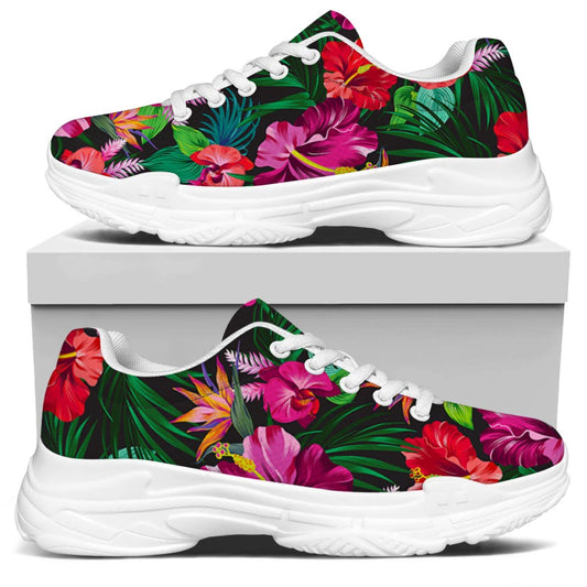 Hawaiian Floral Flowers Pattern Print White Chunky Shoes