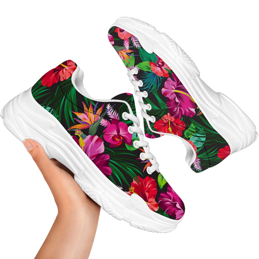 Hawaiian Floral Flowers Pattern Print White Chunky Shoes