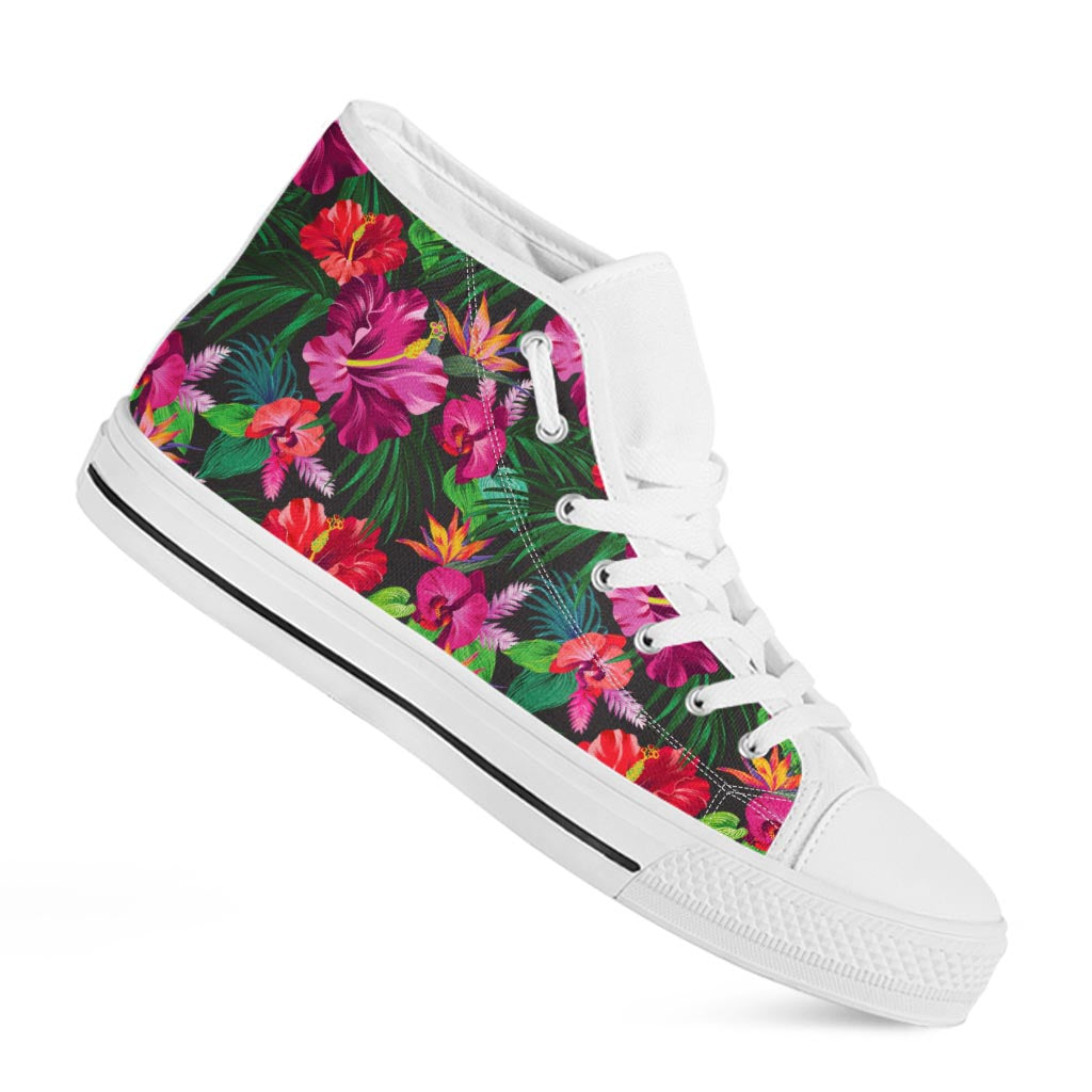 Hawaiian Floral Flowers Pattern Print White High Top Sneakers