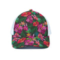 Hawaiian Floral Flowers Pattern Print White Mesh Trucker Hat