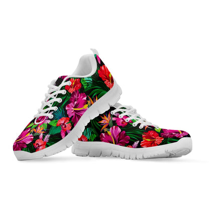 Hawaiian Floral Flowers Pattern Print White Running Shoes