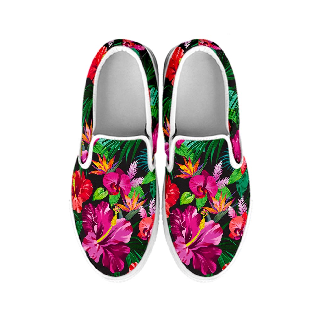 Hawaiian Floral Flowers Pattern Print White Slip On Sneakers