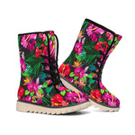 Hawaiian Floral Flowers Pattern Print Winter Boots