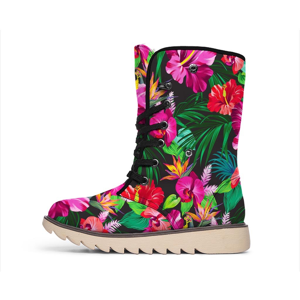 Hawaiian Floral Flowers Pattern Print Winter Boots